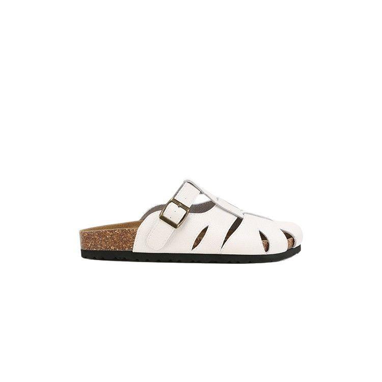 

Sheepskin version~ one-pedal lazy Birkenstocks women s outer wear hollow breathable sheepskin thick-soled beach Roman baotou shoes 35