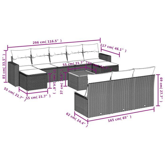 VidaXL Salon de Jardin avec Coussins 11 pcs, Canapés de Terrasse, Ensemble de Meubles de Patio, Mobilier d'Extérieur, 3256661