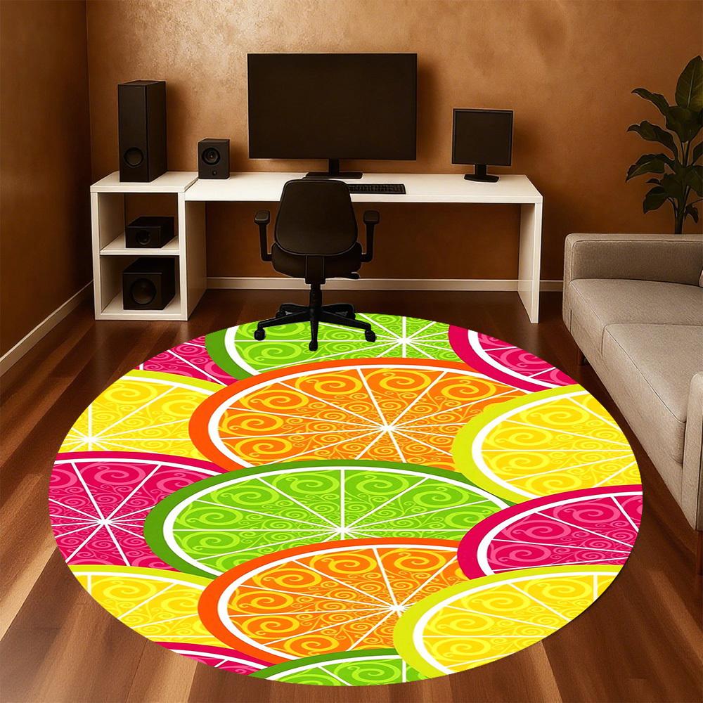 1pc Citrus fruits, Swirl patterns Round Chair mat Area Rug - Non-Slip, Floor Mat for Office, Bedroom, and Indoor Decor -1002202