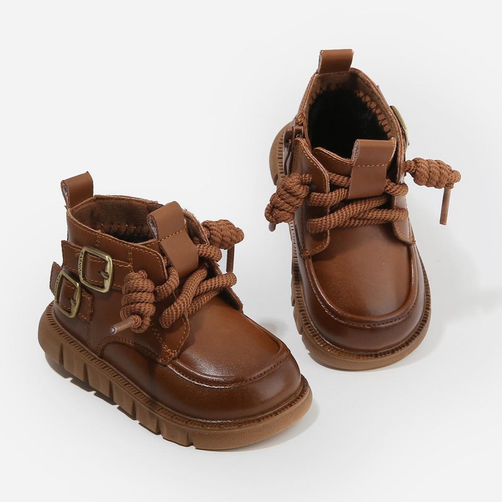 Boys' Non-slip British Style Leather Boots for Baby Girls Soft-soled Toddler Shoes