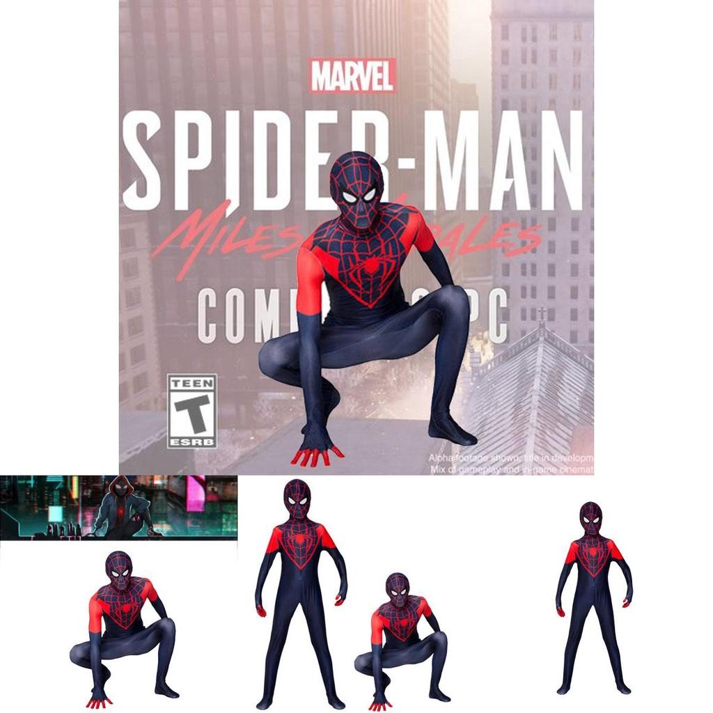 Spider-man Miles Morales Cosplay Costume For Adults And Kids Polyester Fiber Jumpsuit And Hood Included