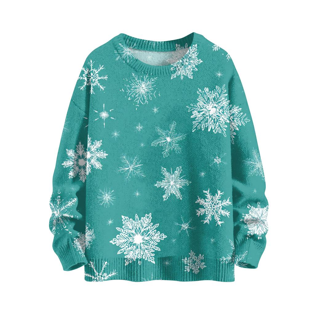 Women's Fashion Casual Long Sleeve Christmas Printed Round Neck Knitted Top