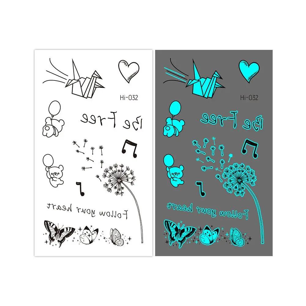 1Sheet Fashion Waterproof Blue Luminous Tattoo Sticker Star Feather Tattoo Sticker Body Art Removable Temporary Tattoos