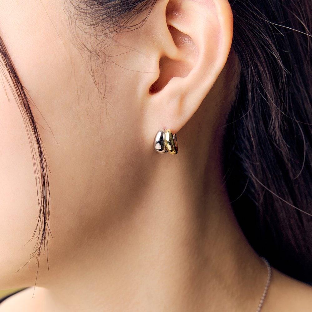 [Rosemont] Silver Combination Volume One-Touch Earrings Polka Ra25B07J
