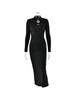 Hollow Out Long Sleeve Sexy Maxi Dress For Women Gown Autumn Winter New Metal Buckle Ruched Slit Long Dress Elegant
