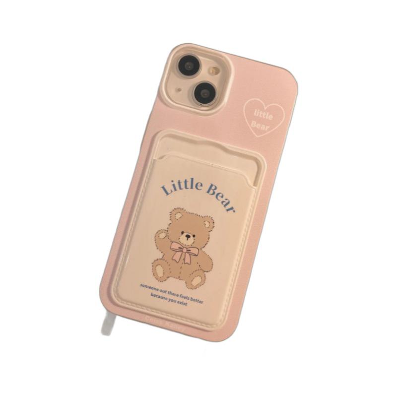 Søtt Bjørnedukke-kortholderdeksel med snor til iPhone 11/12/13 Pro Max/14