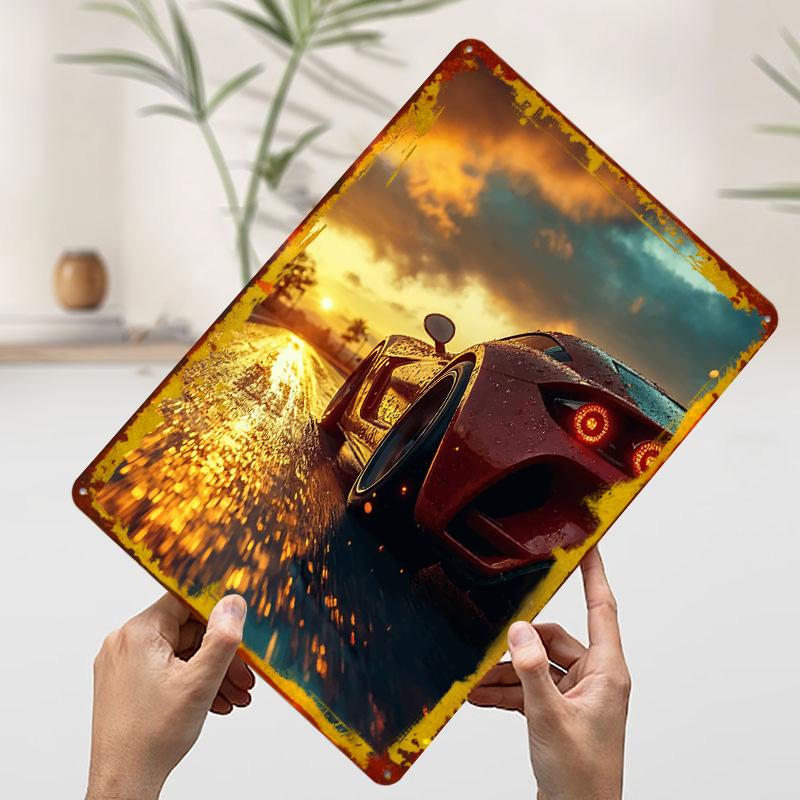 

Red Sports Car Sunset Tin Plaque Poster Customized Wall Art Retro Vintage Metal Signs for Room Decoration At Home Decorations 7.9x11.8In(20x30cm)