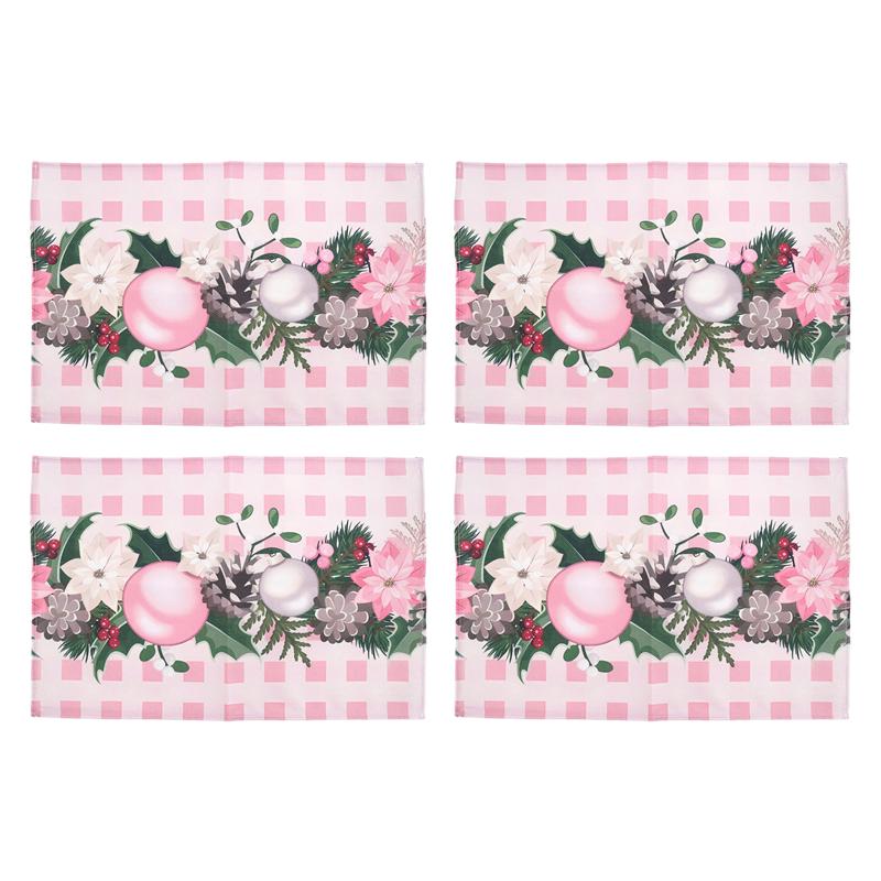 Good-4PCS Xmas Trees Snow Pink Christmas Placemats Winter Table Mats For Kitchen Dining Decoration
