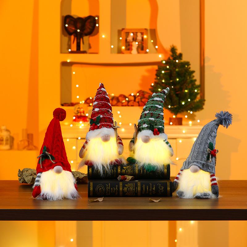 1~4 Stück Weihnachts-Puppe Elf Gestrickter Wichtel mit LED-Nachtlicht Weihnachtsdekorationen für Zuhause Weihnachten Navidad Neu Geschenk