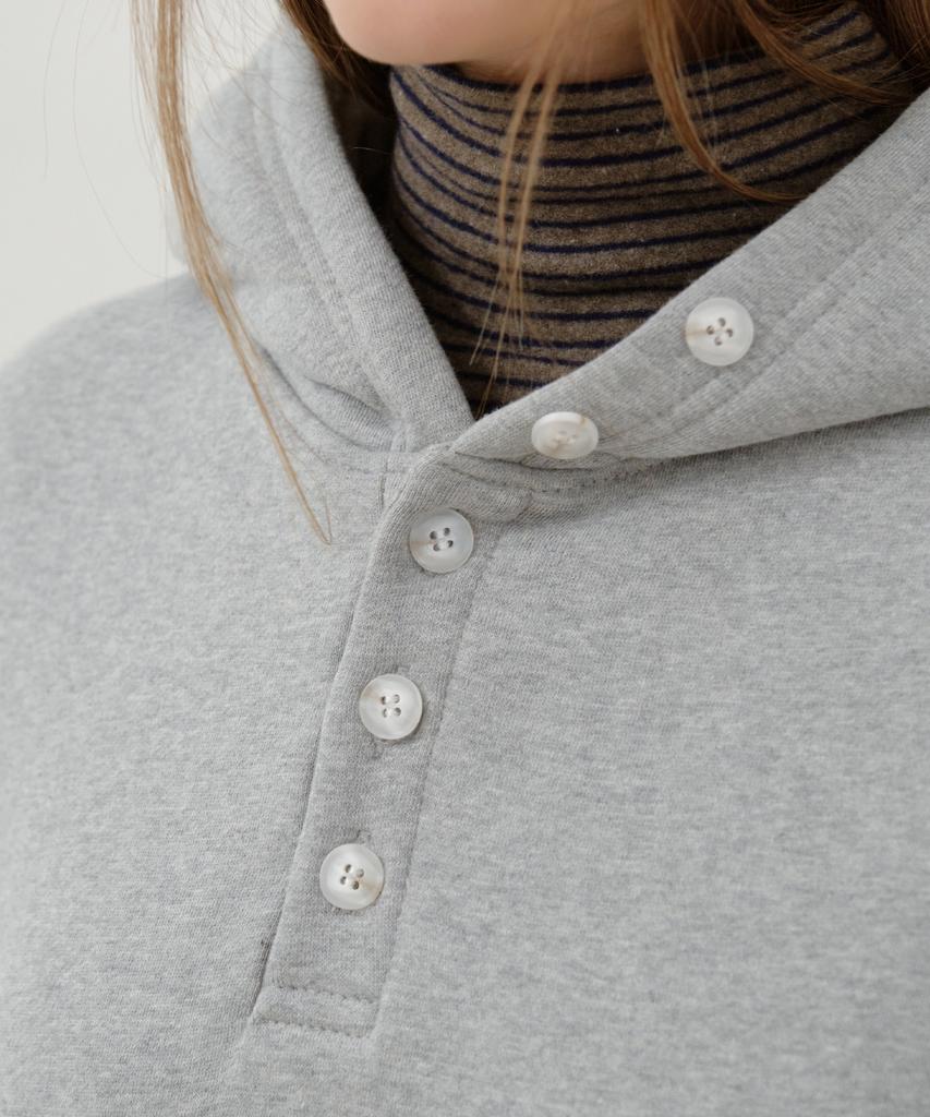W/Snug Button Henley Neck Hoodie_Melange Gray(W25-Tp48)