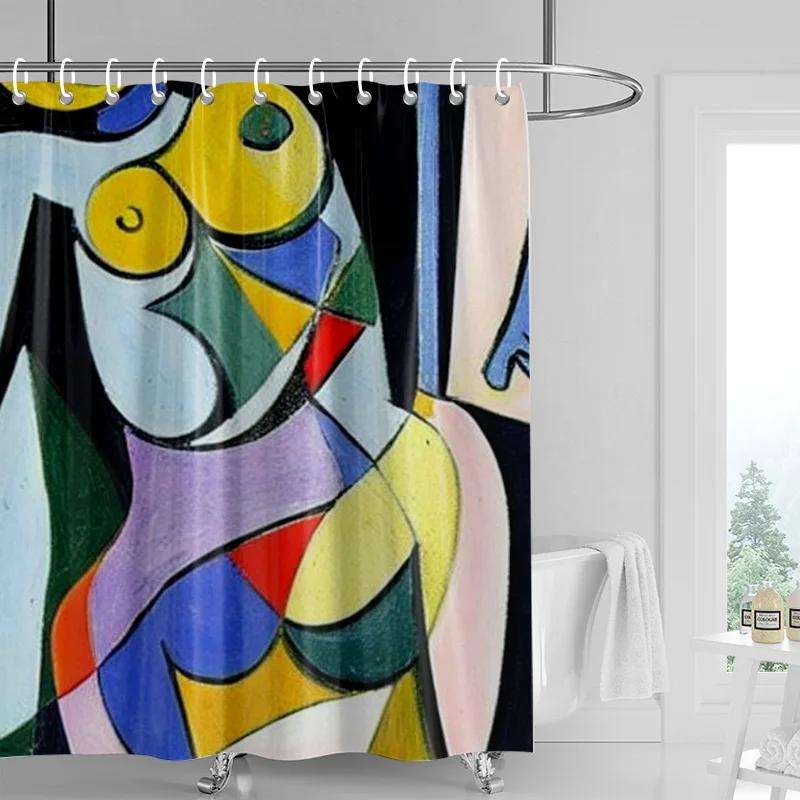 Abstract Cubist Art Bath Curtain - High-Quality Waterproof And Mildew-Proof Bathroom Decor For A Unique Home Statement