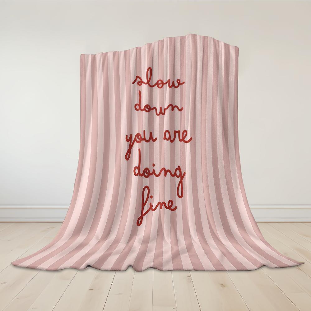 Pink Stripe Slow Life Flannel Blanket Warm Soft Halloween Christmas Couch Warm Cozy Decorative Decor Gift for All Season
