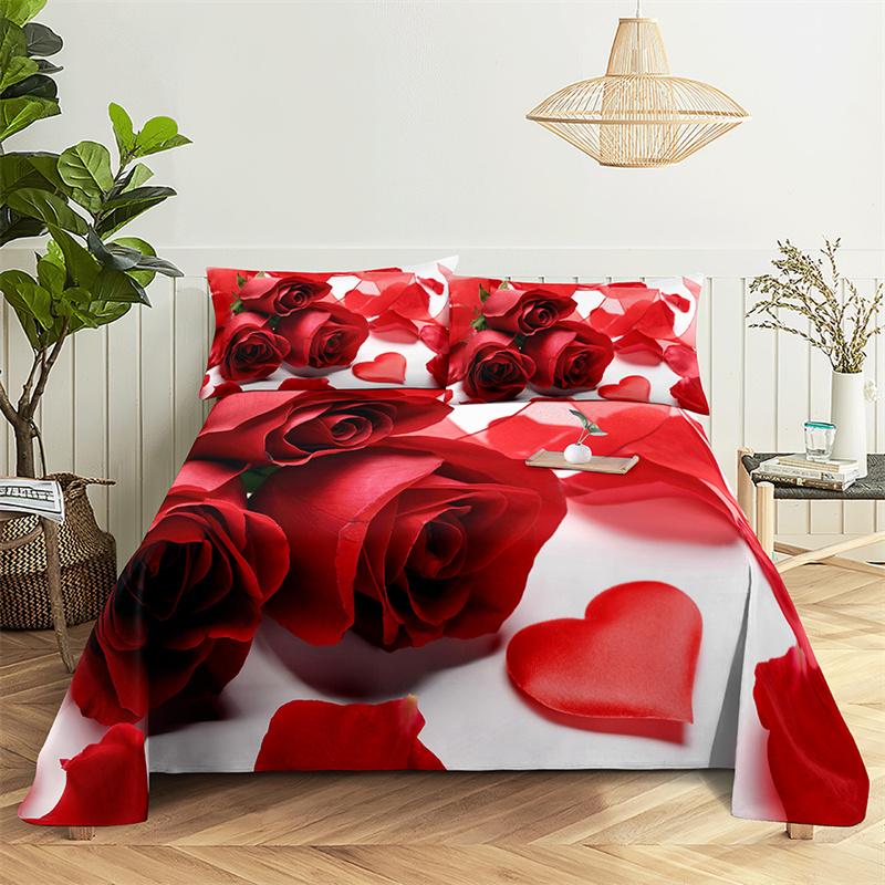 Startseite Bettlaken Rote Rose Einzelbettlaken Modedesign Blumenlaken Queen Size Bettlaken Set Bettlaken und Kissenbezüge