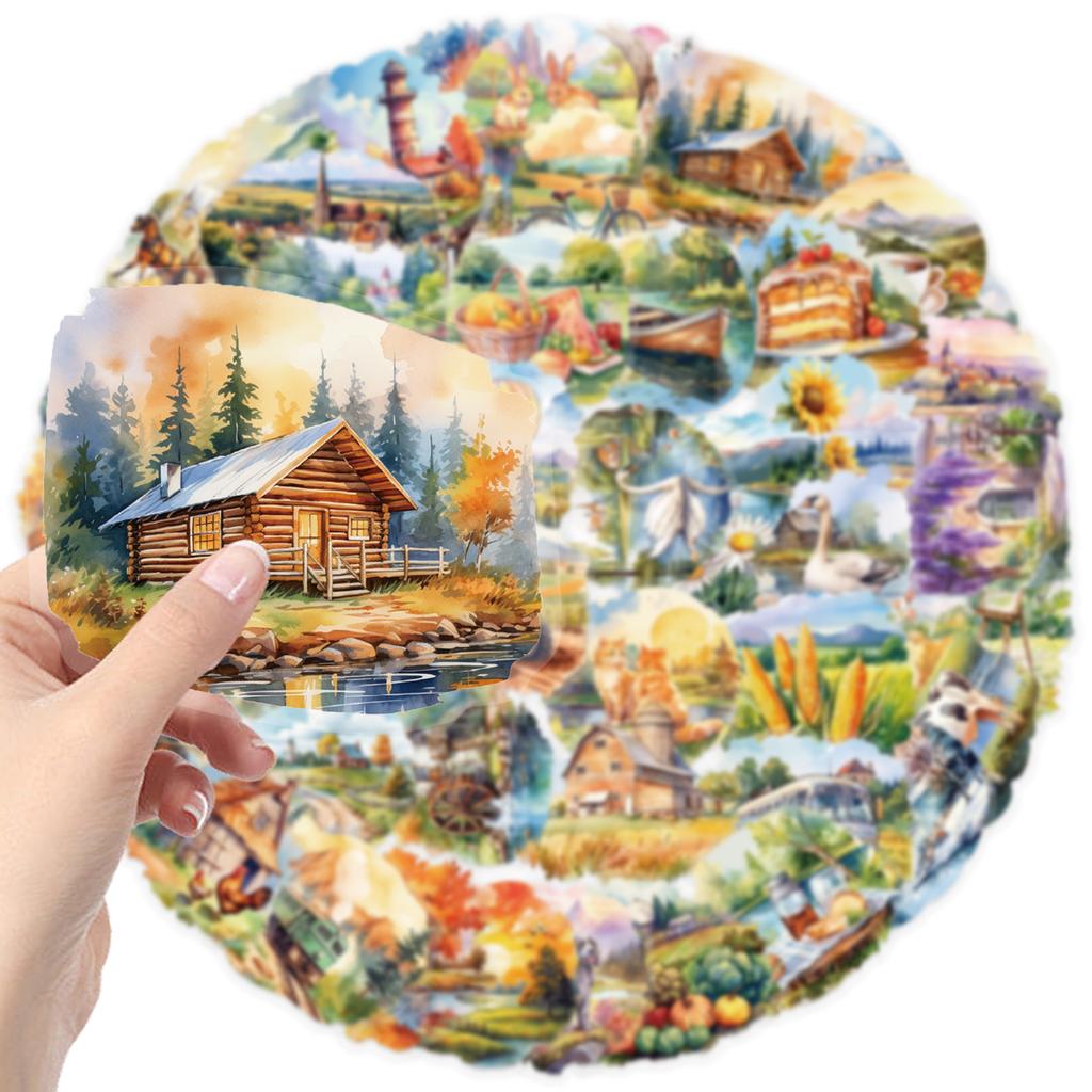 50pcs Rural Scenery Sticker Decoration Scrapbooking PET Aesthetic Korean Stationery School Supplies