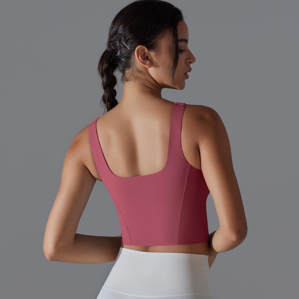 New Naked One Piece Fixed Cup Yoga Clothing For Women, Sleeveless Short Sports Underwear, Wide Shoulder Strap Yoga Tank Top