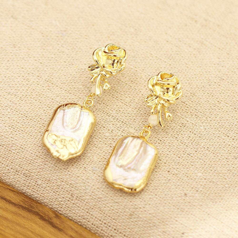 French vintage niche gold rose gold-plated earrings special-shaped baroque pearl earrings 925 silver needle stud earrings for women