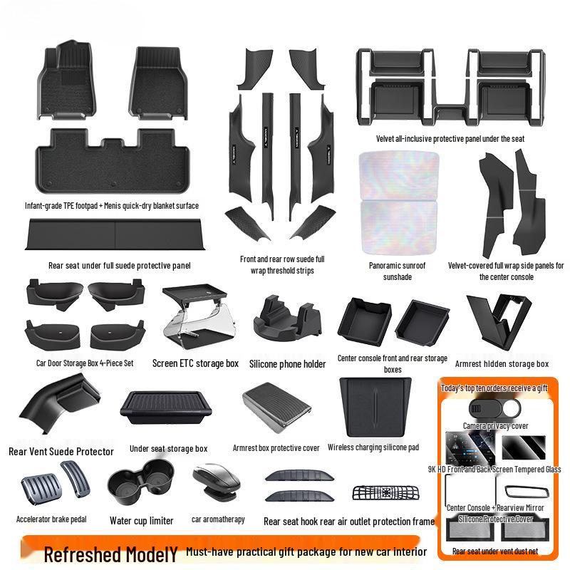 Tesla Model Y/3 Refurbished Accessories Gift Set: Interior Floor Mats & Storage Modifications