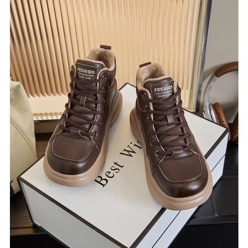 Winter Warm Women Sneakers Genuine Leather Thick Plush Snow Boots Thick Soled Height Increase Casual Shoes Women Ankle Boots