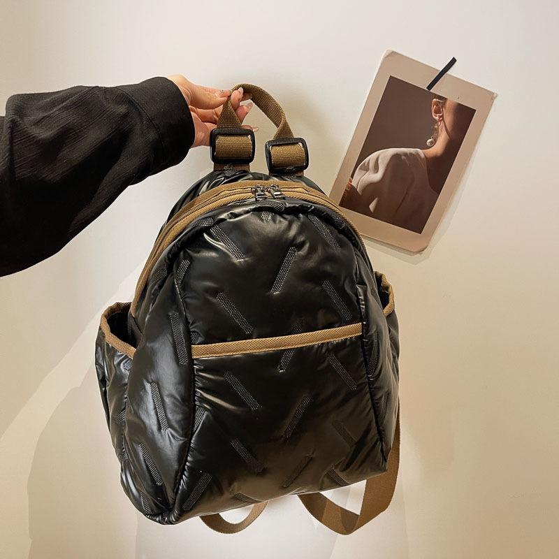 Down backpack women's new fashion light luxury casual backpack simple versatile large capacity cotton clothes women's bag