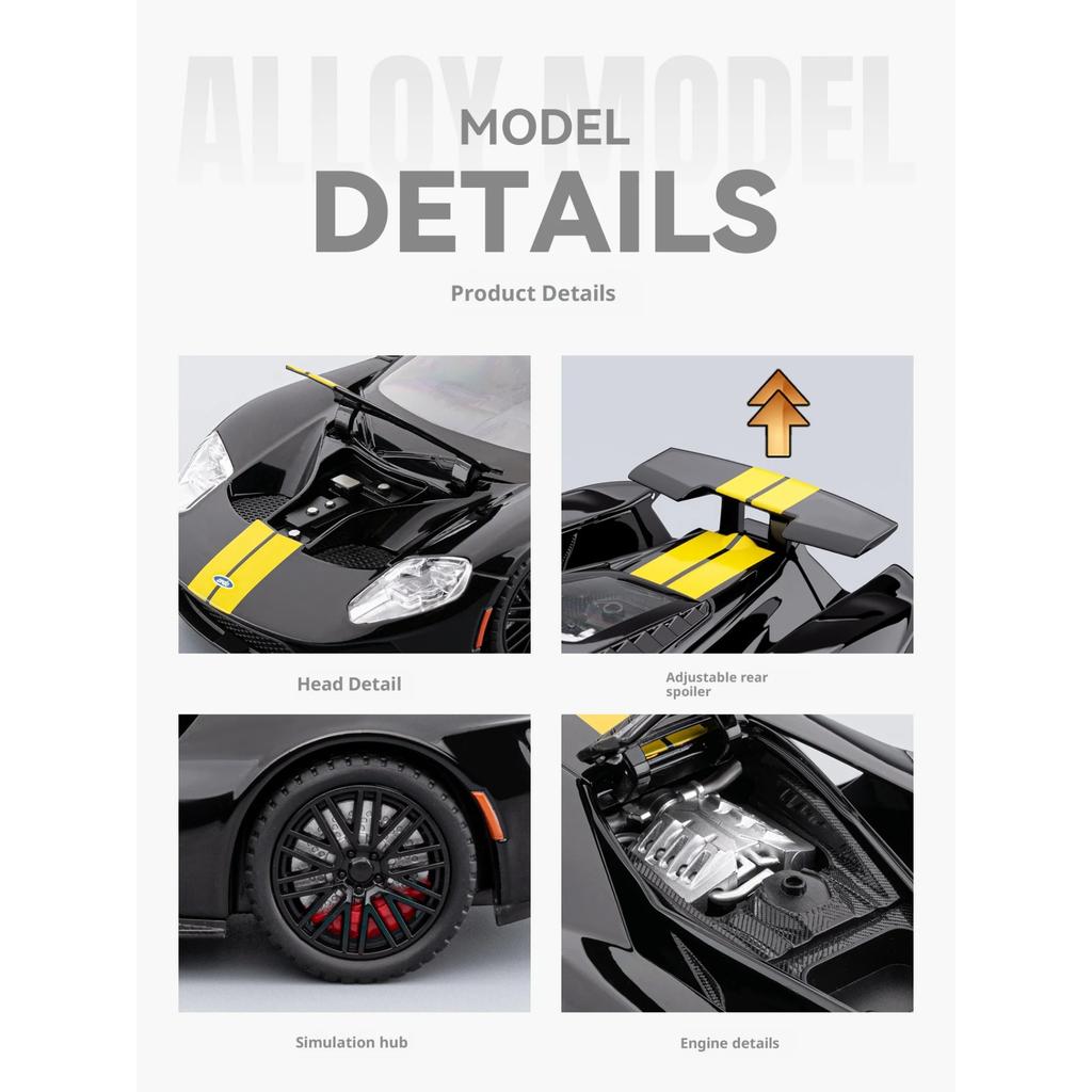 Large 1/24 Ford GT Car Model Alloy Simulation Supercar Collection Ornaments Children's Toy Car Boy Holiday Gift