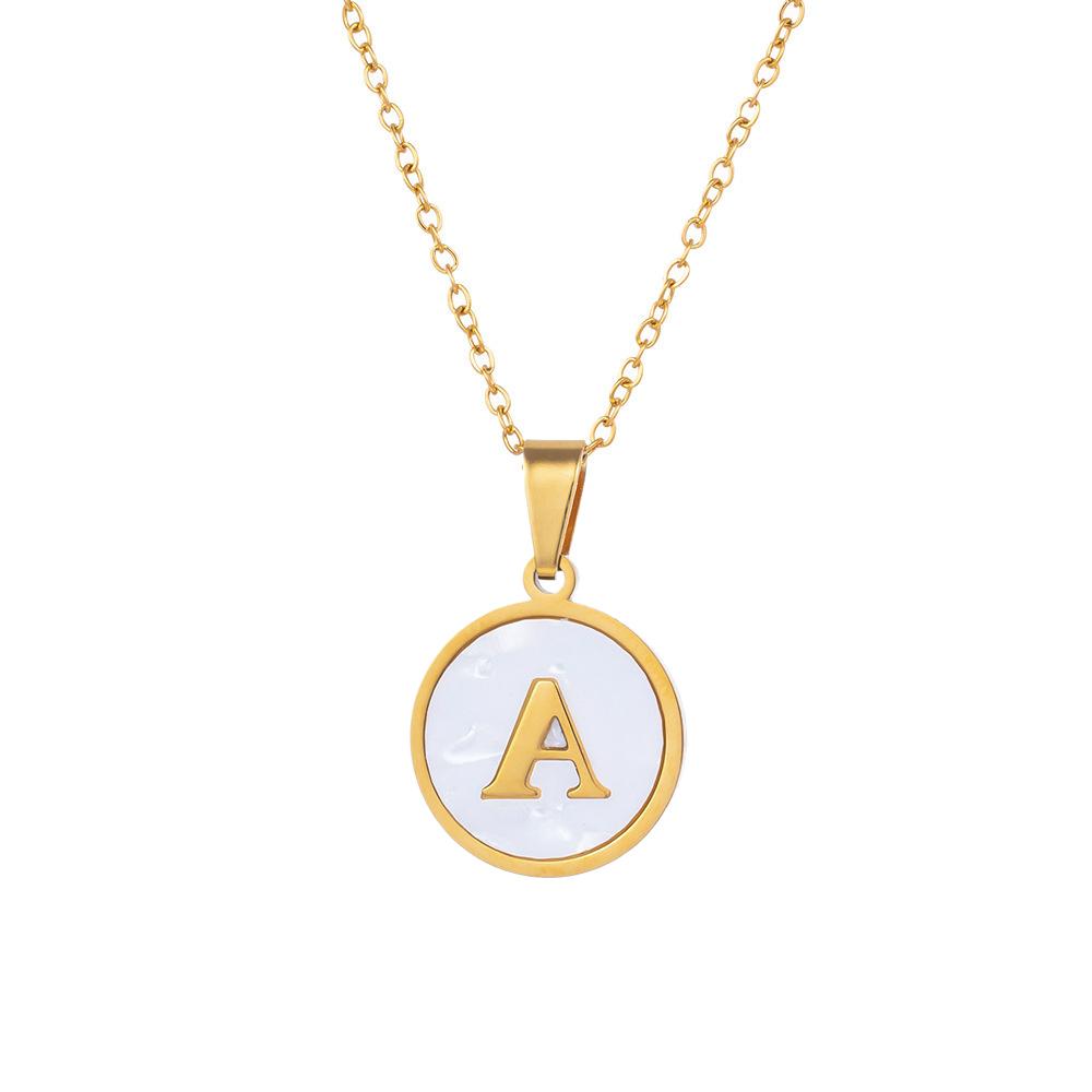 Round Gold Color 26 Letter Necklaces Alphabet Shell Pendant Necklace for Women Men Stainless Steel Chain Jewelry 1PC