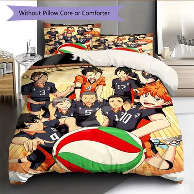 Anime Pattern Bedding Quilt Set Quilt Cover Pillowcase Home Decoration Birthday Gift (1 * Duvet Cover + 2 * Pillowcase, Without Core)