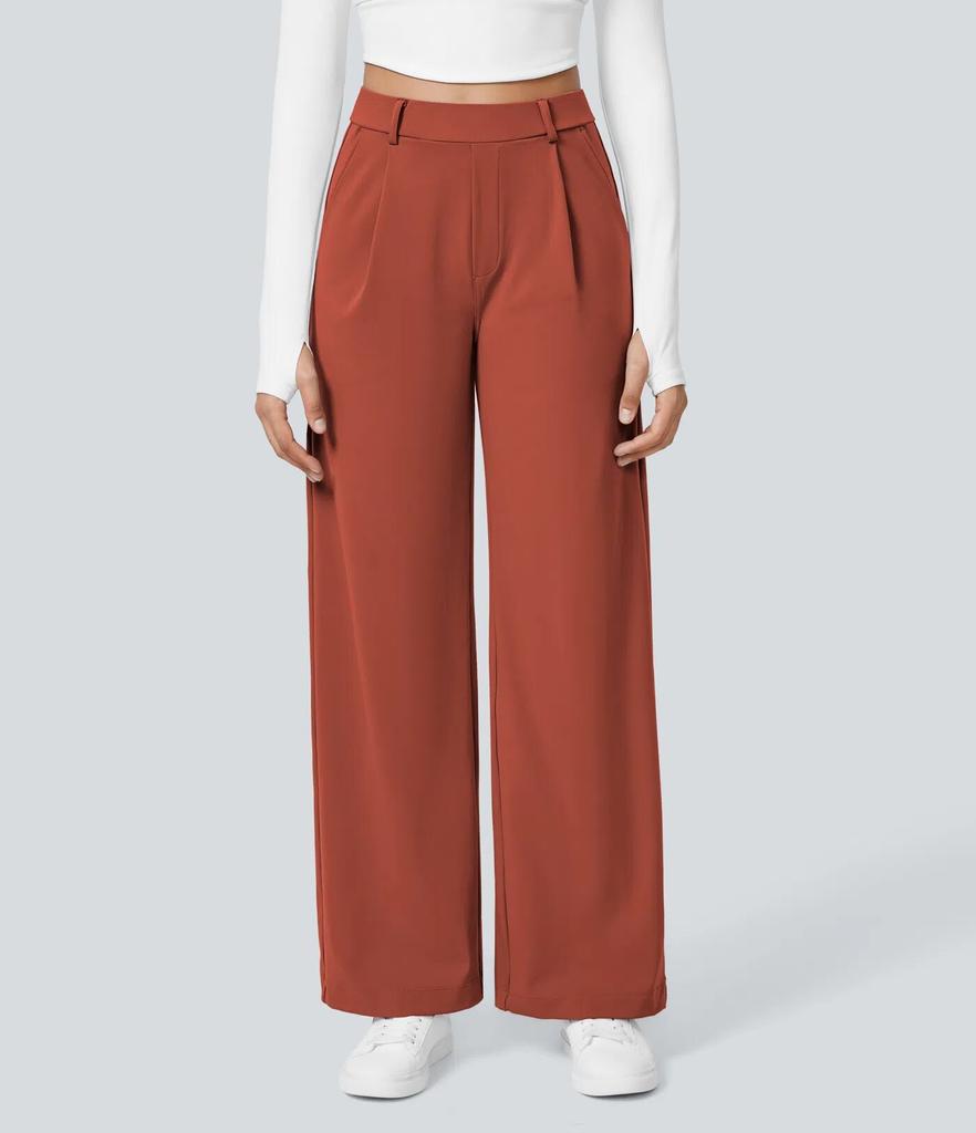 Women's High Waist Pleated Wide Leg Trousers