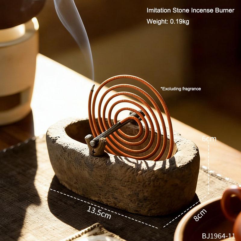 Imitation Stone Incense Burner Home Antique Pan Incense Burner Line Incense Aicao Agarwood Incense Burner Mosquito Coil Holder