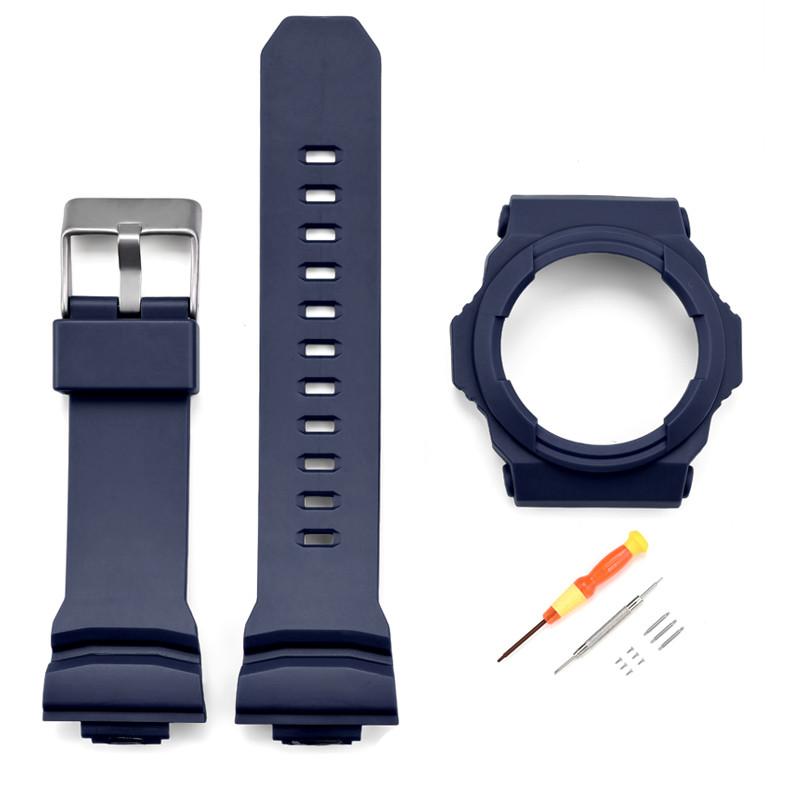 

Для CASIO G-SHOCK GA-110/150/200/201/300/310 Ремешок для часов Смола Безель Рамка Защита Бампер Чехол Коробка Ремешок Корпус Браслет темно-синий