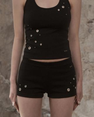 Kakipointeu Eyelet Mini Shorts (Black)