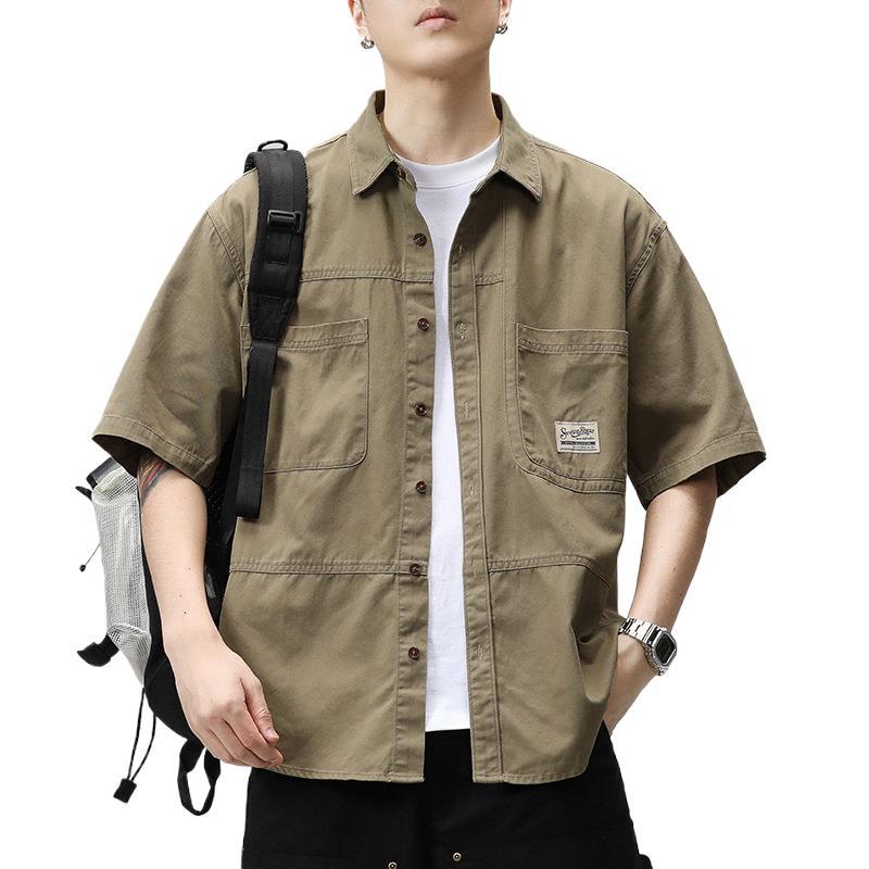 Retro Workwear Short-sleeved Shirt Men's Trendy Casual American Summer Half-sleeved Shirt