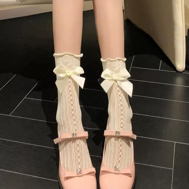 

Spring Summer Thin Lolita Sock Bowknot Stockings Girl Long Socks School Uniform Princess Calf Socks Knee High Stocking High Quality One Size