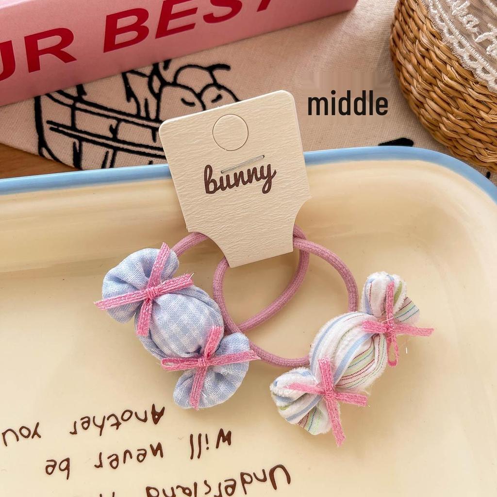 Blue Heart Plaid Bow Hair Clip & Rubber Band Set for Kids