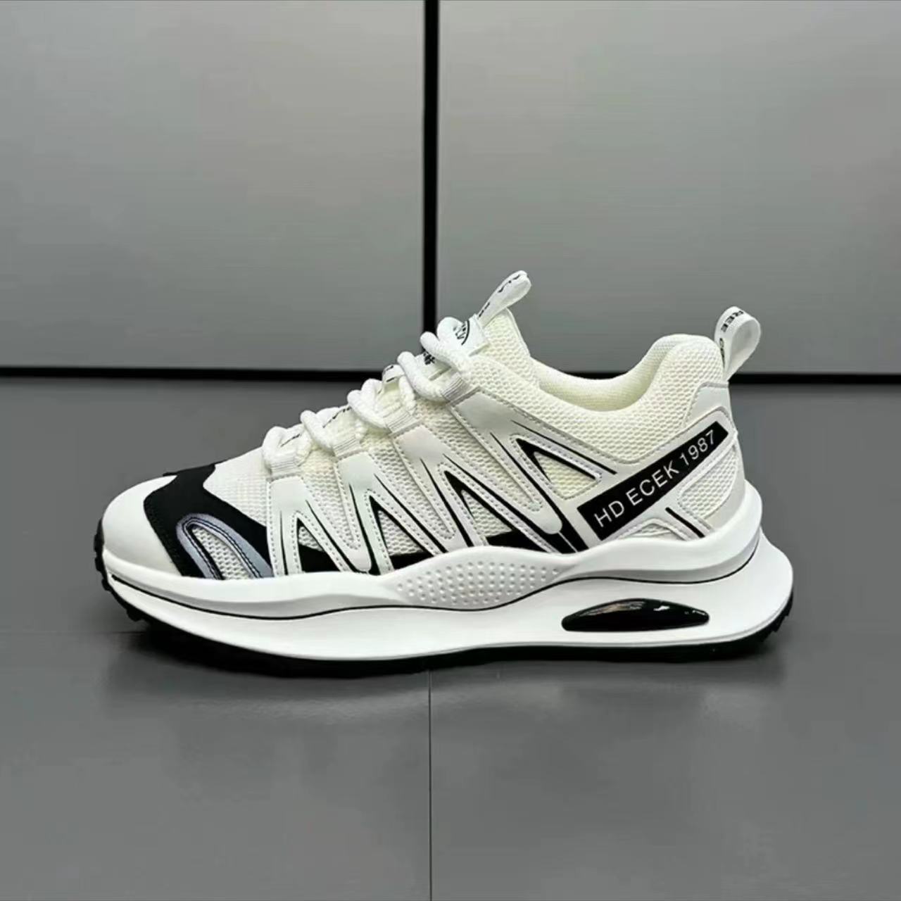 

Sneakers men s thick-soled soft-soled comfortable and lightweight trendy shoes round head low-top lace-up mesh breathable men s shoes 44 білий