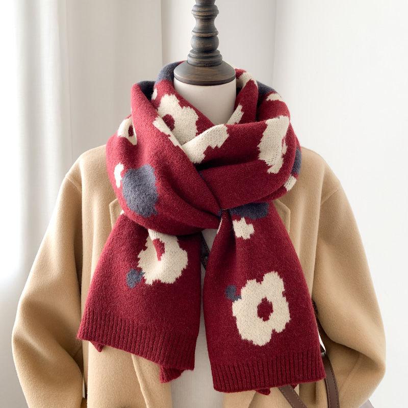 

Knit Flower Scarf Women Winter Korean Faux Cashmere Japanese Style Versatile Soft Girl Warm Student Neck Warmer One Size