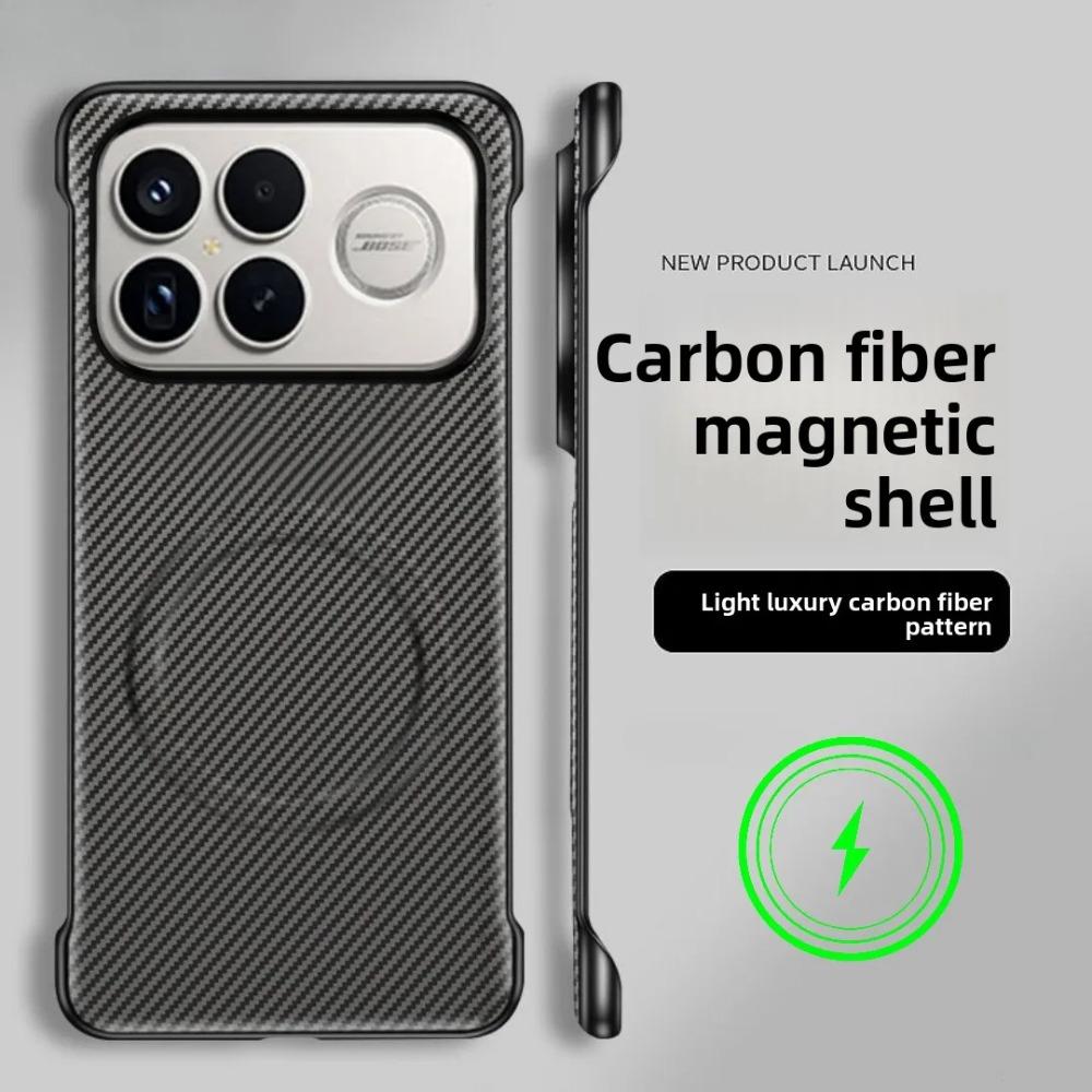 Business Carbon Fiber Texture Frameless Case For XiaoMi POCO F8 Ultra F8 Pro Anti-Drop Magnetic Charging Slim Protective Cover