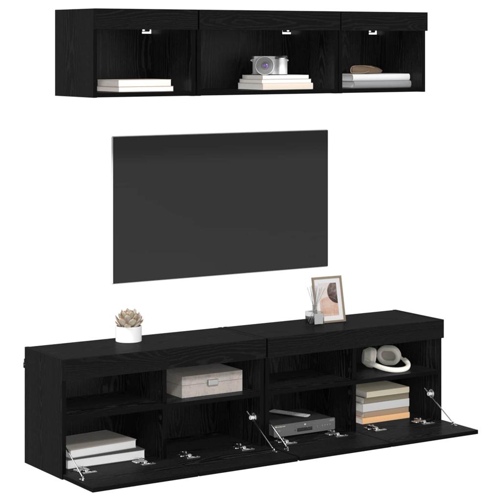 TV Wall Units with LED Lighting 5 Pcs Black Oak Effect