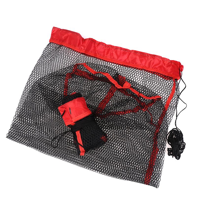 Portable Fishing Landing Net with Drawstring-Folding Thickened Small Grid Mesh Bag for Catch Collection Lightweight Fishing Gear