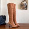 Mode Mode Spitzschuh Damen Moderne Stiefel mit dünnen Absätzen Schuhe Flock Damen Kniehohe Stiefel Slipper Damenschuhe