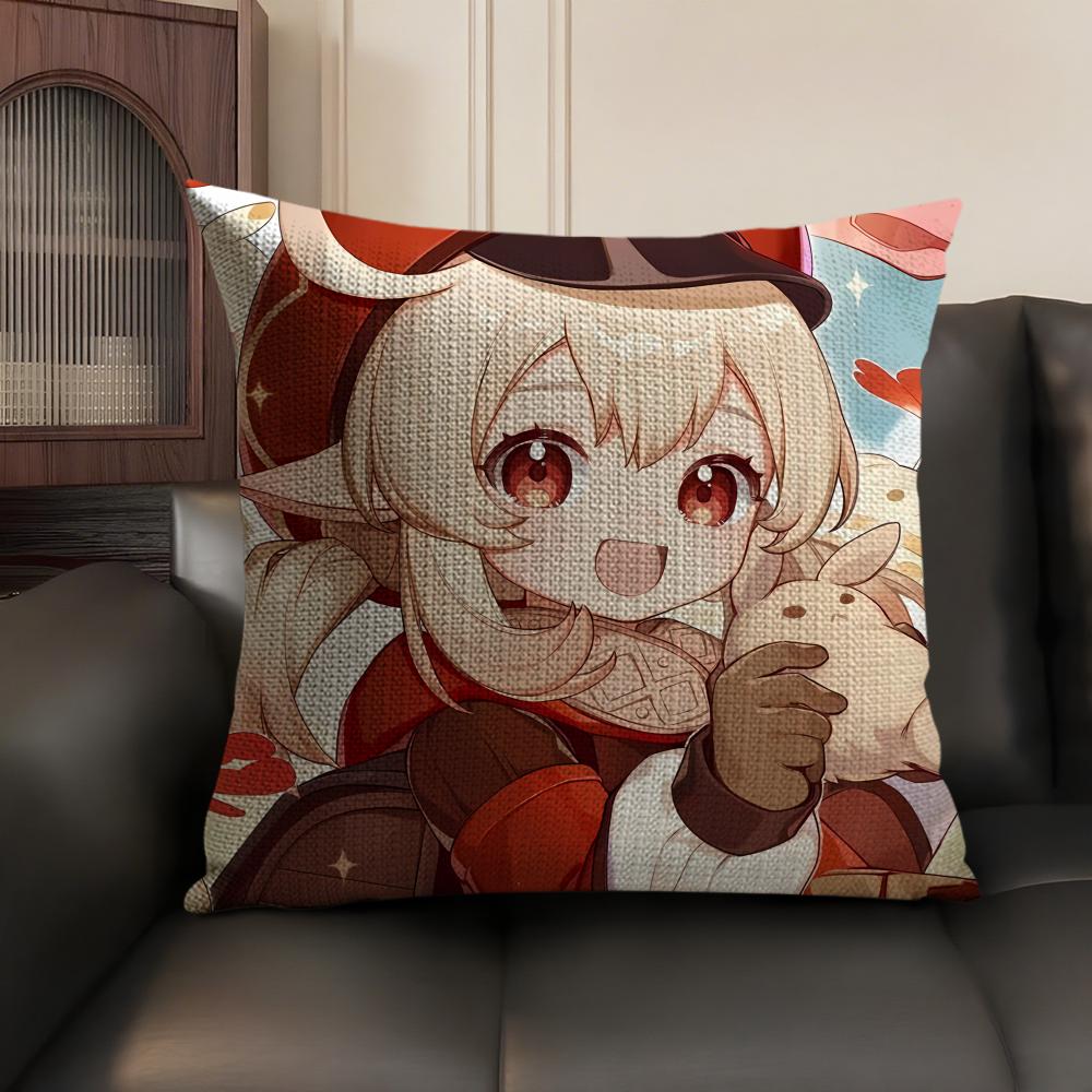 Klee Cute Genshin Impact Cushion Cover Natural Linen Organic Fabric DoubleSided Printing Sofa Home Decor Gift Pillow Case