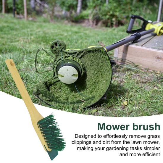 Lawn Mower Brush Compact Size Wooden Handle Cleaning Brush Lawn Mower Accessory Brush Grass Clipping Dirt Removal Tool