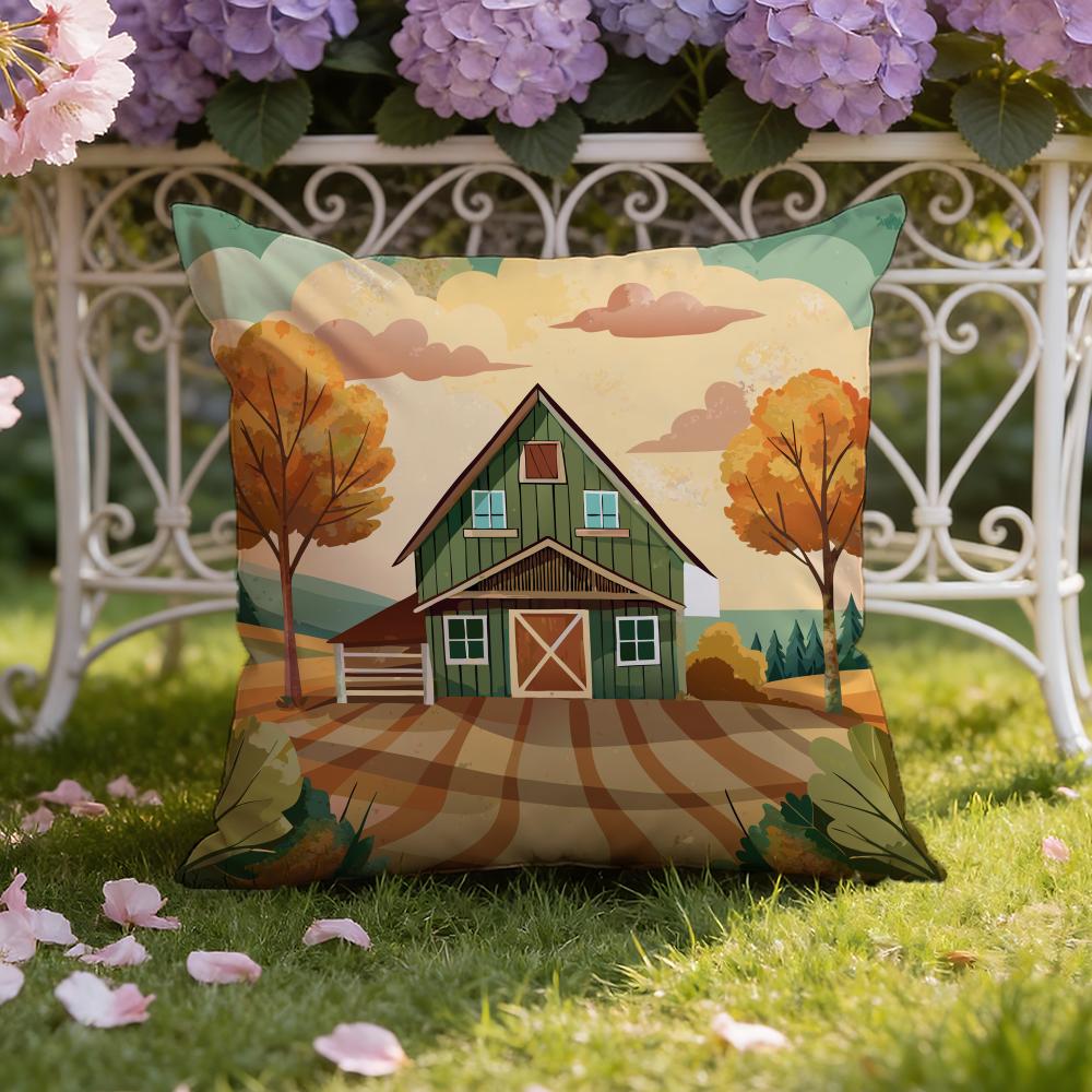 Colorful Farm Painting Cushion Cover Home & Car Dual-Scene Pillow Cover: Reversible for Premium Comfort