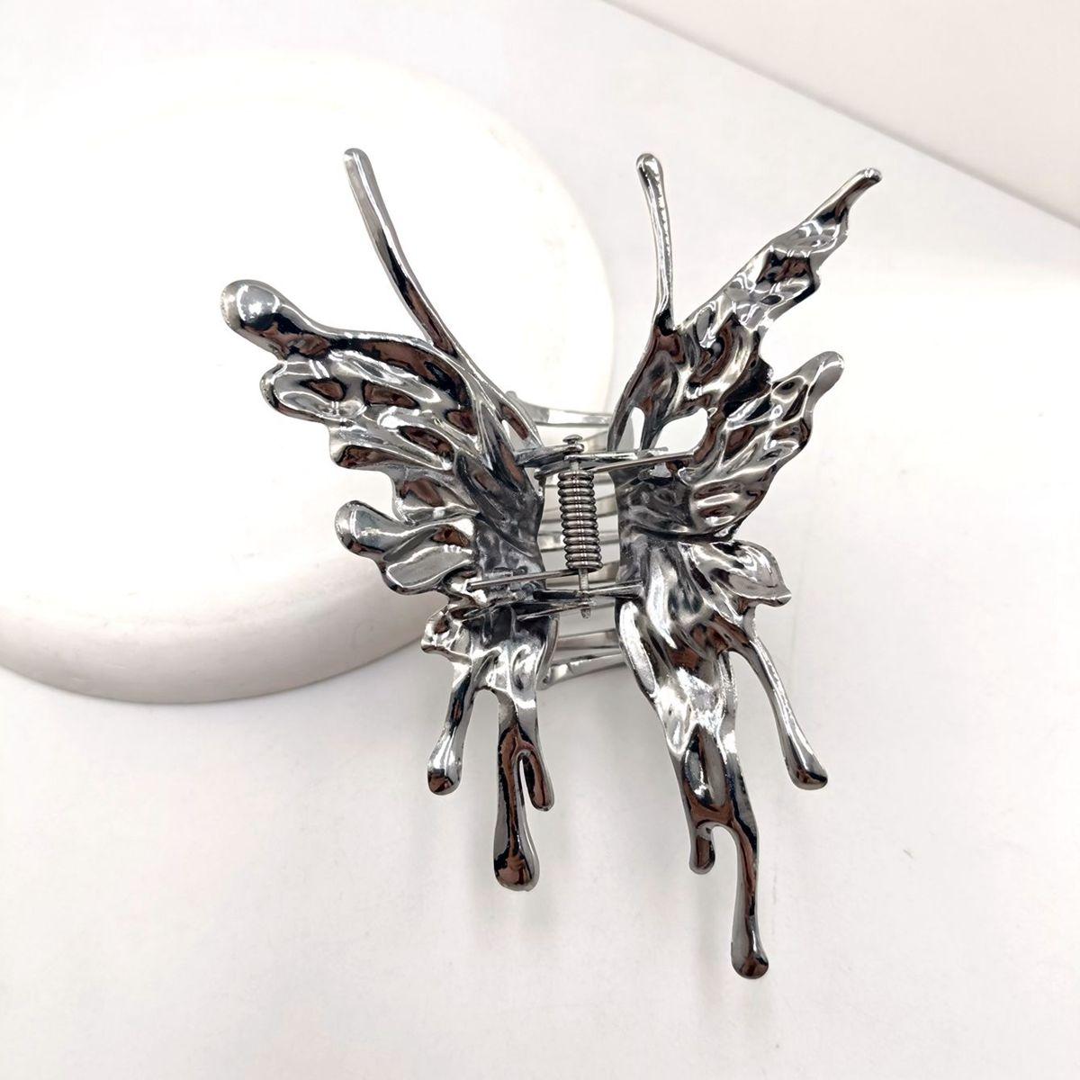 

Заколка для волос в виде бабочки, яркая серебряная заколка с геометрическим крестом и розой, коготь для волос для женщин и девочек, стильная заколка, головной убор