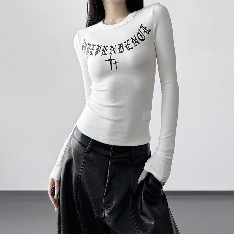 Women s 2025 Winter White Retro Print Long Sleeve Slim Fit Top Large белый