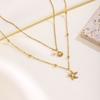 Fashion Double Layered Starfish Shell Pearl Necklace for Women Stainless Steel SeaShell Charm Necklaces Summer Beach Jewelry