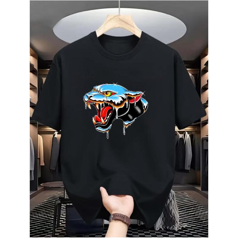 European Size Trendy Blue Leopard Men s Casual Digital Print T-Shirt - , Round Neck, Short Sleeve, Street Hip-Hop Style, Summer European S