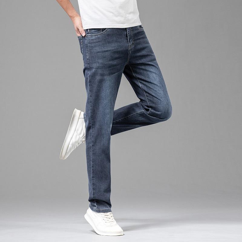 Summer Thin Jeans Men's Light Business Small Straight Stretch Casual Long Trousers Denim