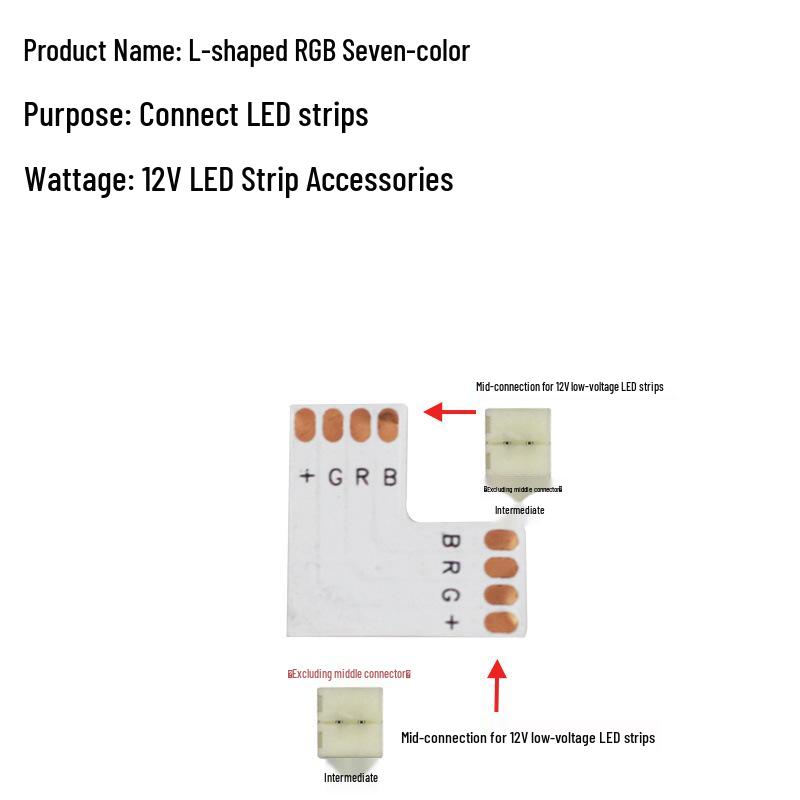 Solderless Connector Cable for LED 3528/5050 Strip Light - Seven-Color Snap, Low Voltage