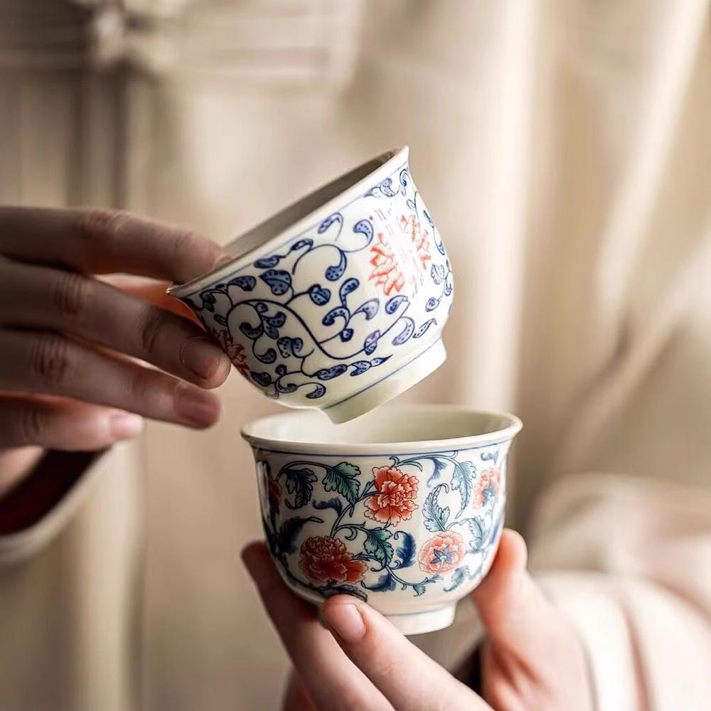 Jingde Blue And White Tangled Lotus Small Teacup Ceramic Home Master Cup Tea Cup High-End Gift Box Kung Fu Tea Set Gift