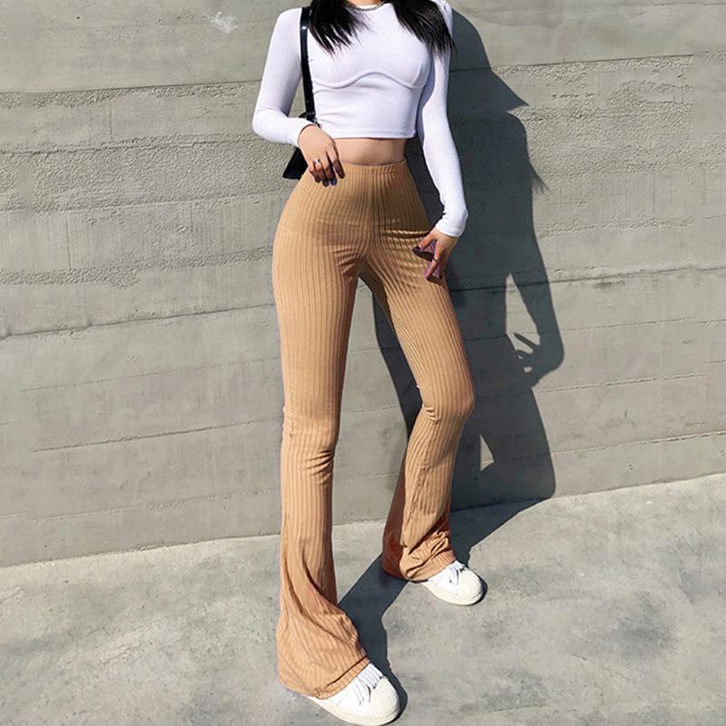 2023 Women's Fashion: European & American Style High-Waisted Micro-Flare Solid Color Elastic Pants